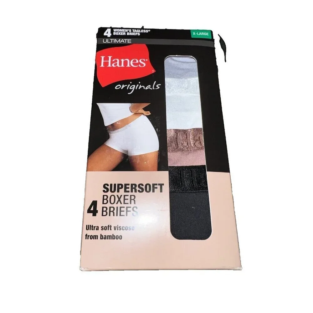 HANES Original Ultimate Women 4-Pack Super Soft Boxer Shorts Briefs Panty Sz XL